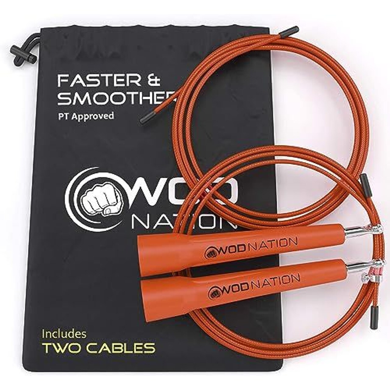 WOD Nation Adjustable Speed Jump Rope Workout Equipment - Orange, Alloy Steel, Adjustable Length - Boxing, MMA & Cardio Equipment - Jump Rope for Men, Women & Kids - Gym Essentials & Home Workout Gear